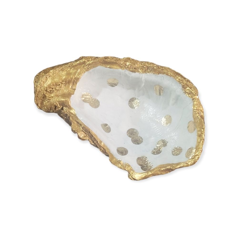 Gold dot decoupage oyster trinket tray